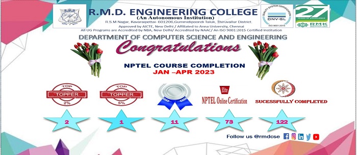 NPTEL Course Completion JAN - APR 2023.